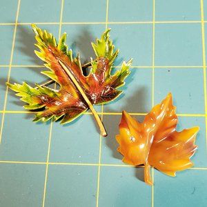 Avon Resin Leaf and Enamel Leaf Brooches